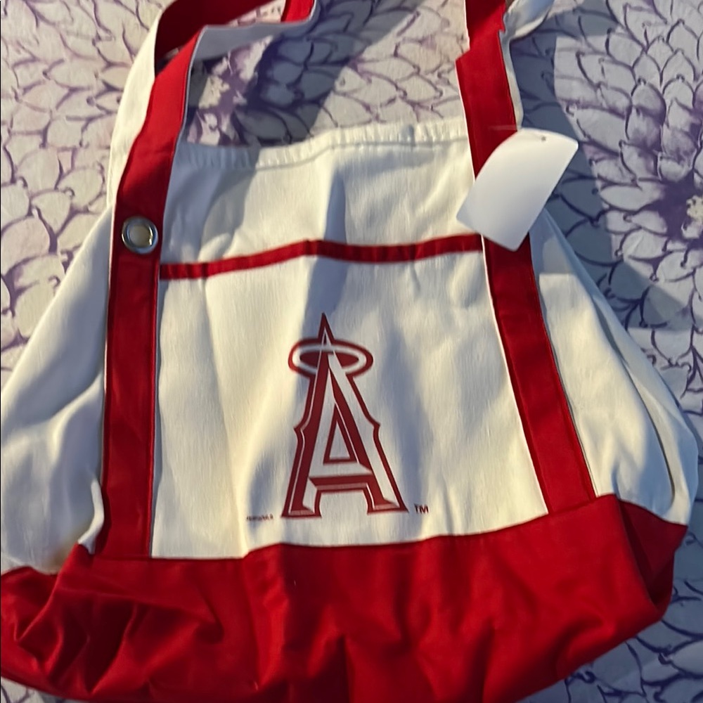 Red and White Tote with Bold Strap